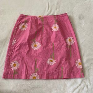 Vintage Lilly Pulitzer Size 8 White Label Stemware Pink Daisy Print Skirt